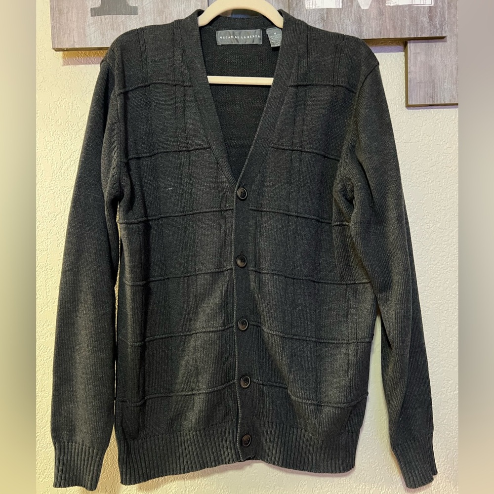 Oscar Re La Renta Men’s Grey Cardigan, Size M